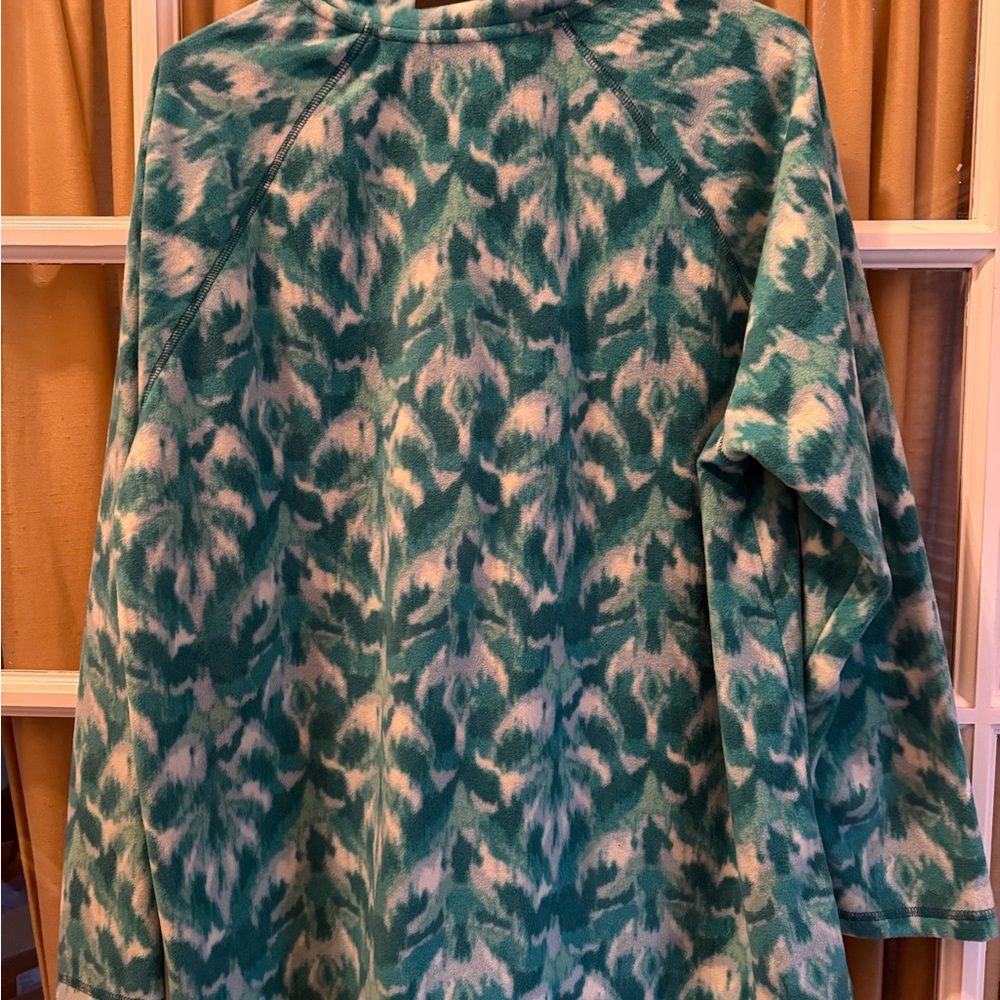 Eddie Bauer Teal and White Polar Fleece 1/4 Zip - Picture 2 of 3